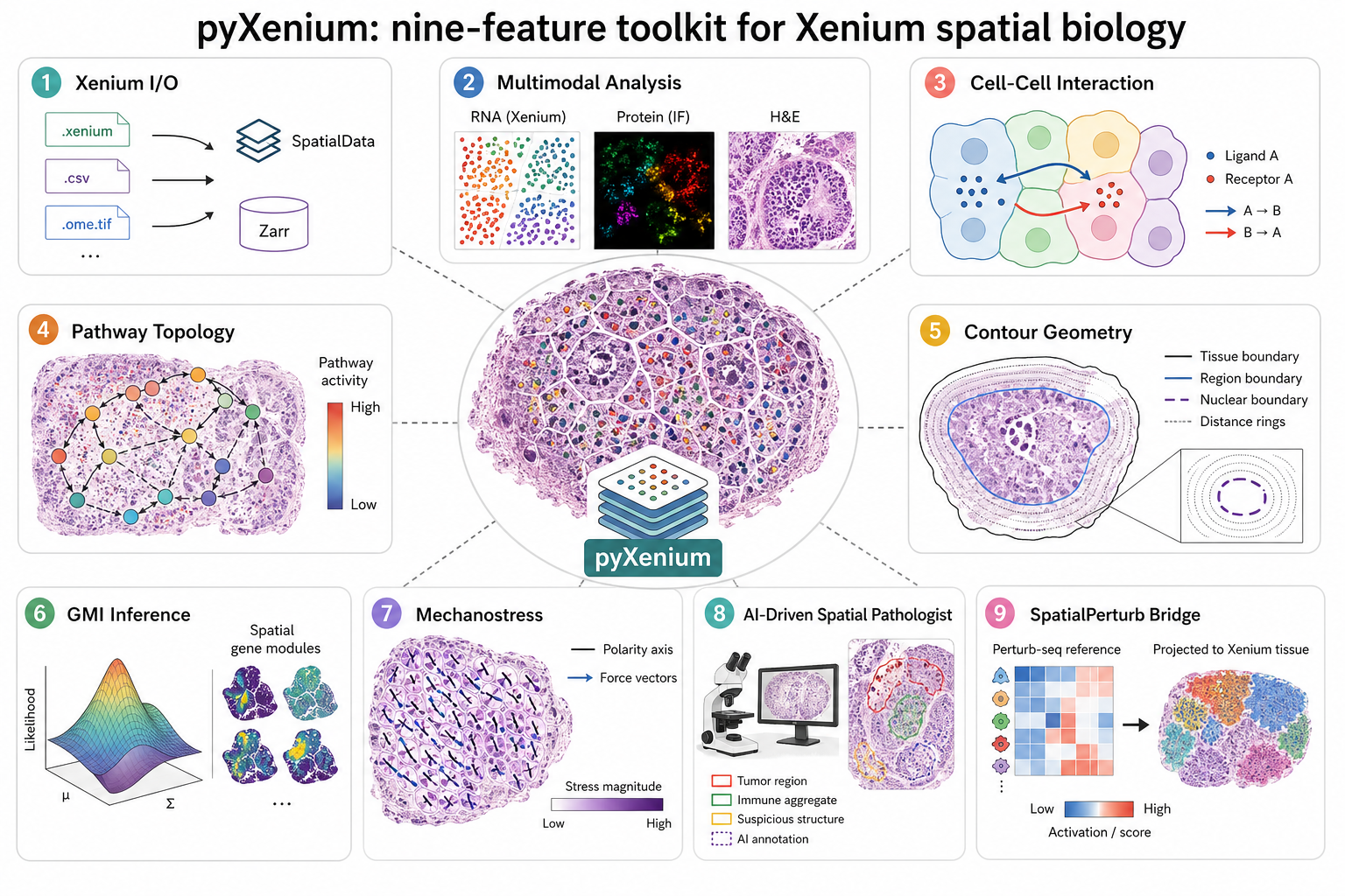 pyXenium nine-feature overview figure